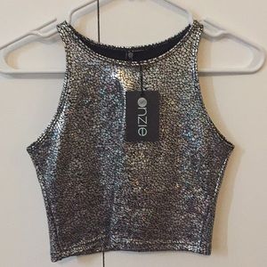Onzie silver metallic crop top